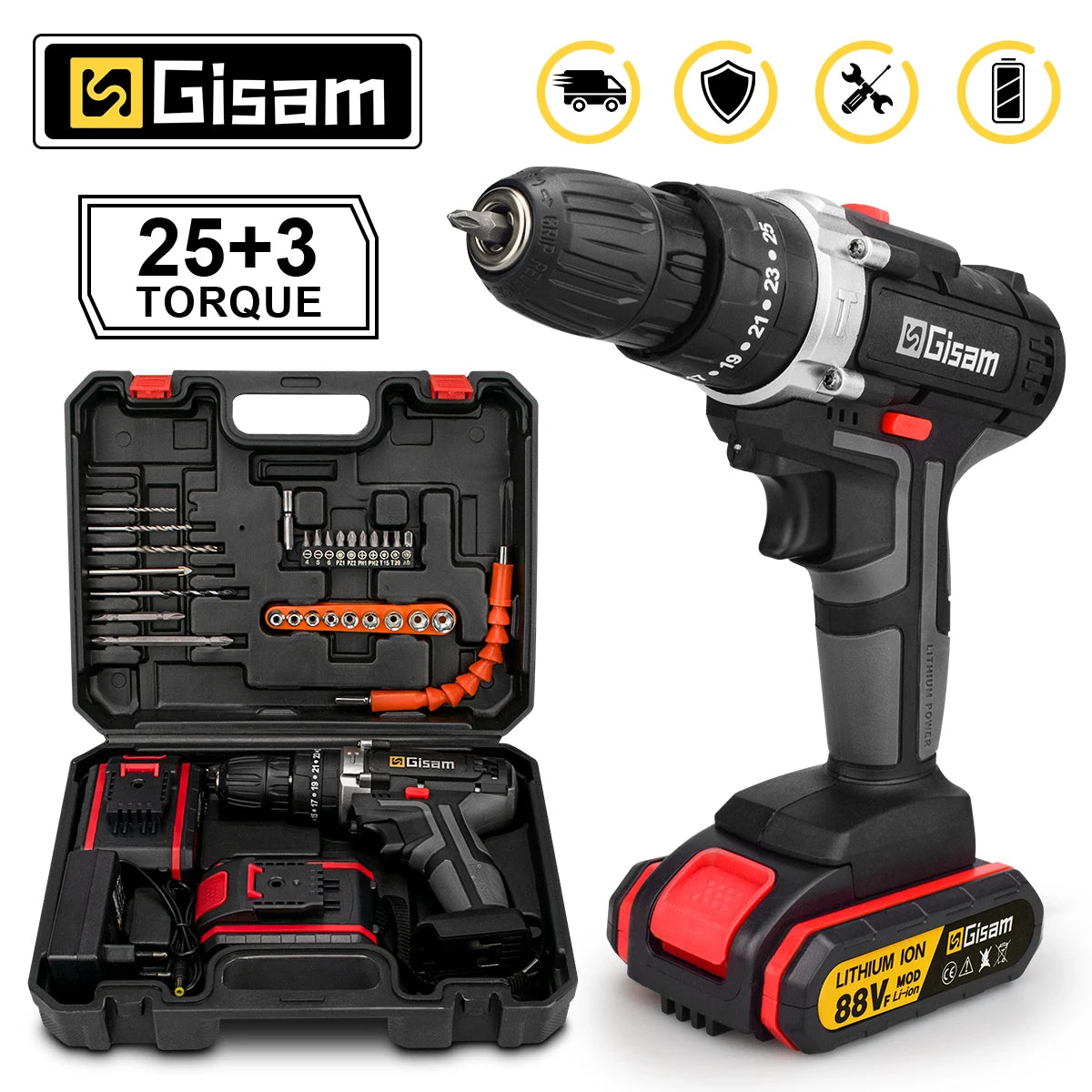 21V Cordless Impact Drill Electric Screwdriver Electric Hammer Drill Mini Wireless Hand Drill Lithium-Ion Battery Power Tools