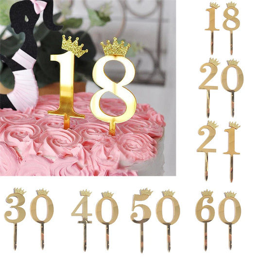 Happy Birthday Cake Topper Wedding Decorations Acrylic Cake Topper Gold Silver Numbers 10 16 18 20 30 Cake Decoration Tools