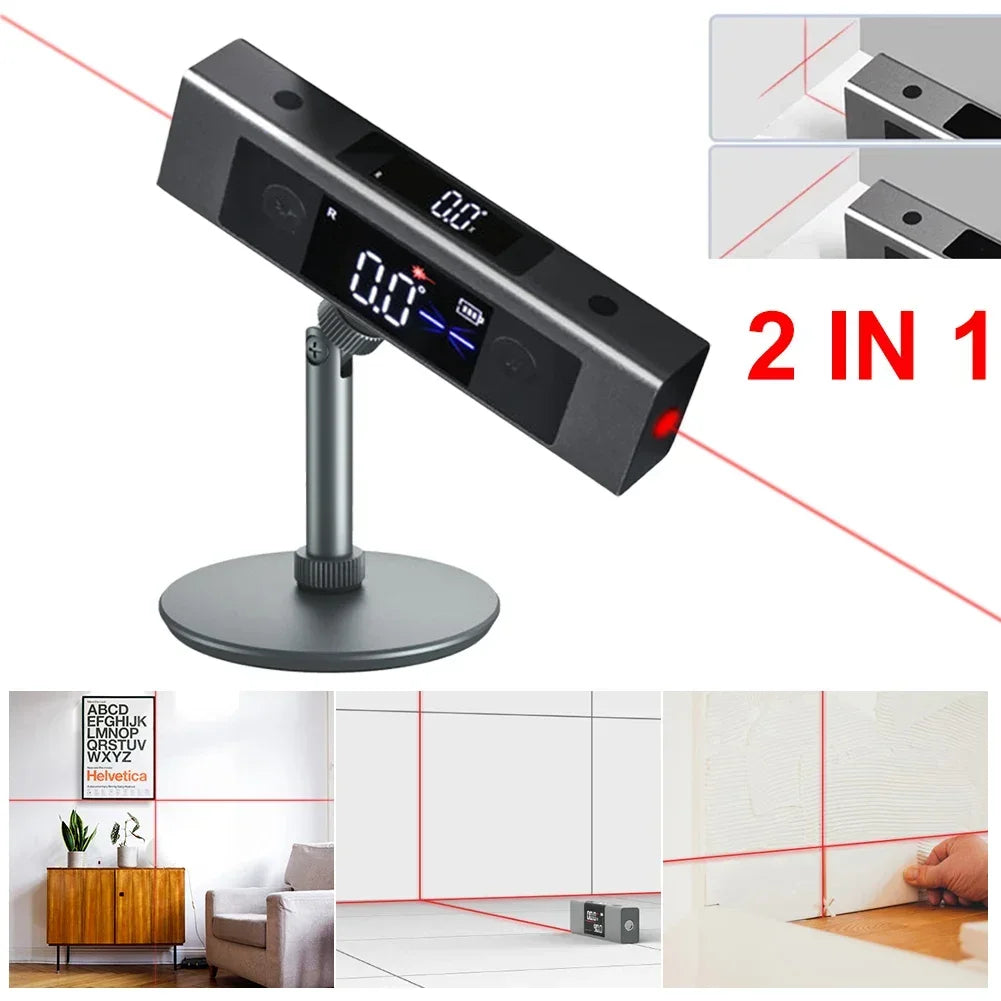 2In1 Digital Laser Level Inclinometer Laser Protractor Angle Ruler Dual-Screen Type-C Rechargeable Construction Measurement Tool