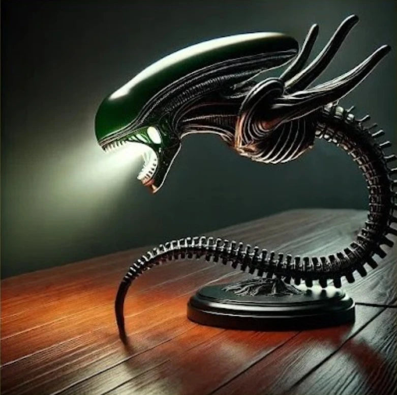 Soporte de lámpara de criatura alienígena único: estatuilla decorativa de resina para dormitorio moderno y decoración del hogar