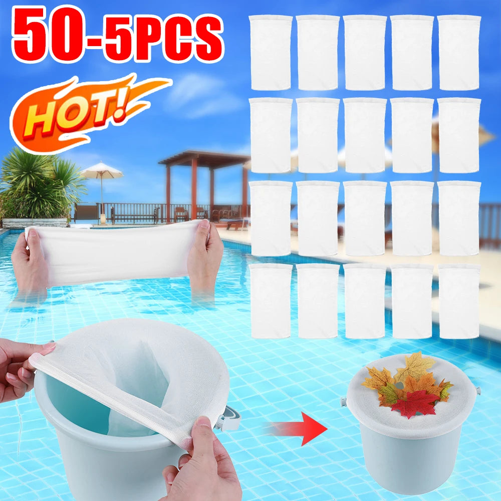 5-50pcs Pool Skimmer Socks Elastic Nylon Mesh Design Pond Debris Leaves Filters Basket Skimmers Swimming Pool Clean Accessories