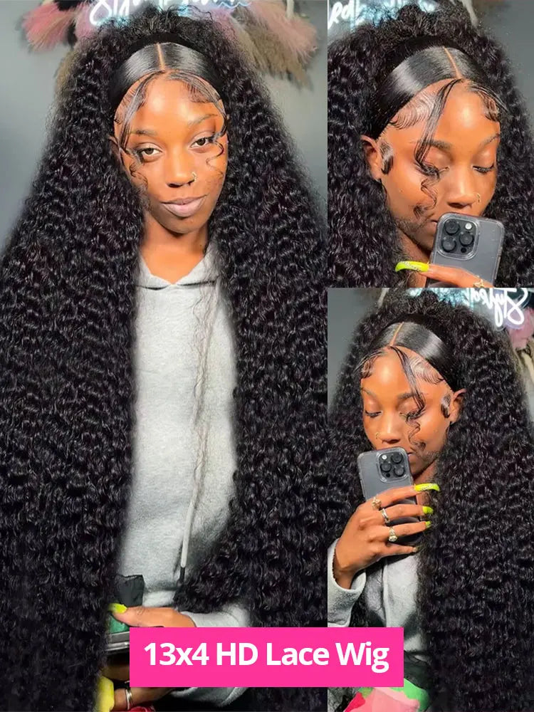 30 40Inch Curly Wigs 13x6 HD Transparent Lace Frontal Human Hair Deep Wave Frontal Wig 250% Density Raw Hair Brazilian For Women