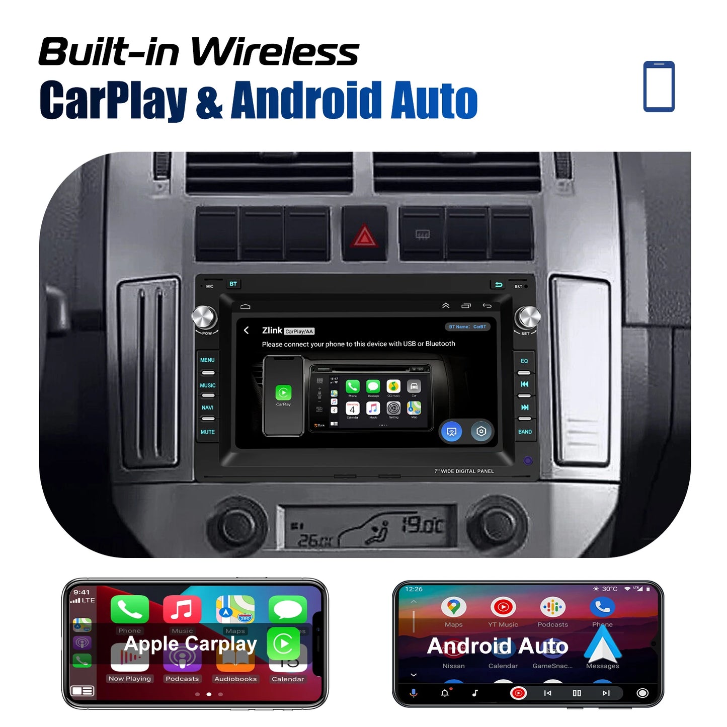 ESSGOO 7" Android 13 2+64G Wireless Apple Carplay Autoradio Für VW Polo 9N Golf 4 Passat B5 T5 GPS NAVI RDS Wifi Bluetooth FM EQ