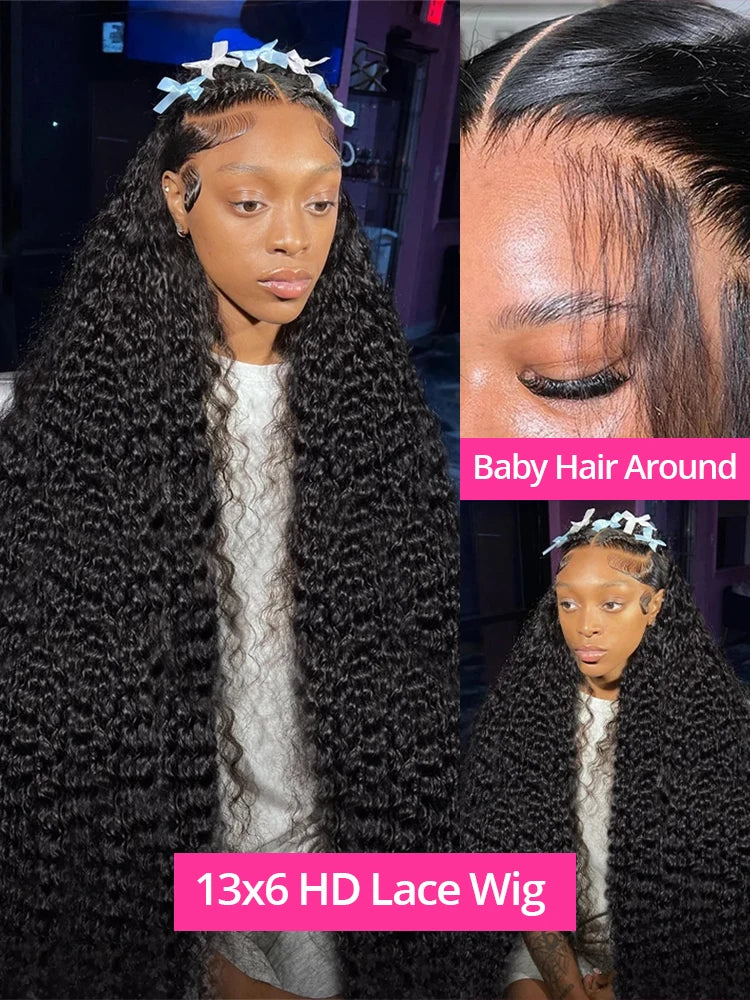 30 40Inch Curly Wigs 13x6 HD Transparent Lace Frontal Human Hair Deep Wave Frontal Wig 250% Density Raw Hair Brazilian For Women