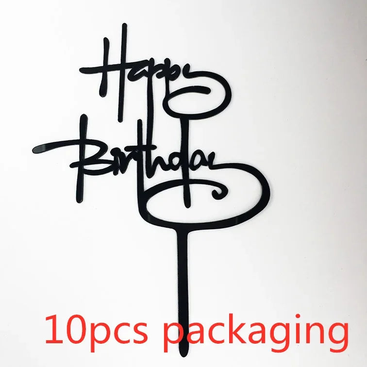 10 pcs Rose Gold Happy Birthday Insert Cake Decoration Inserts Silver Black Minimalist Design Cake Decoration Baby Baptism Party