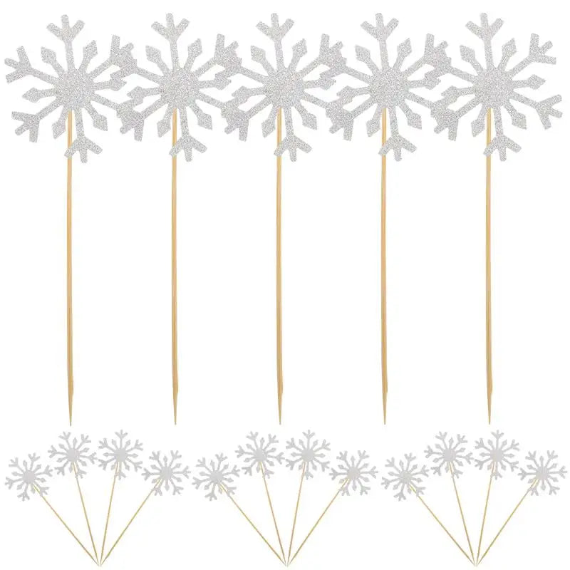 100Pcs Cupcake Toppers Snowflake Cake Picks Cupcake Decor Birthday Party Wedding Cake Decor Birthday Cake Card Flag