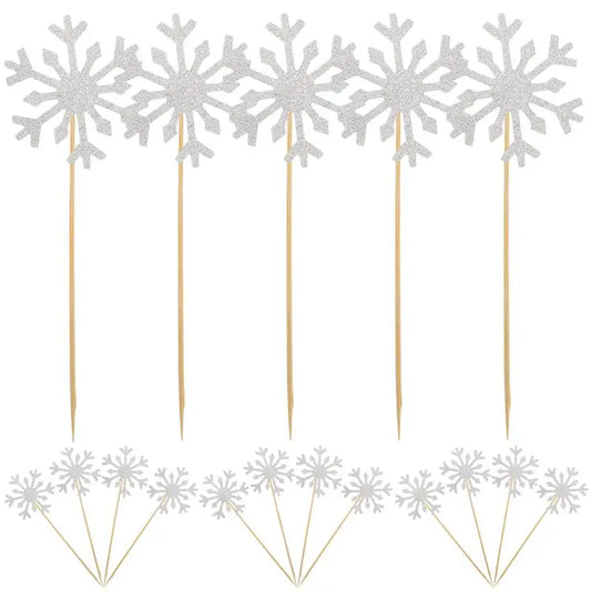 100Pcs Cupcake Toppers Snowflake Cake Picks Cupcake Decor Birthday Party Wedding Cake Decor Birthday Cake Card Flag