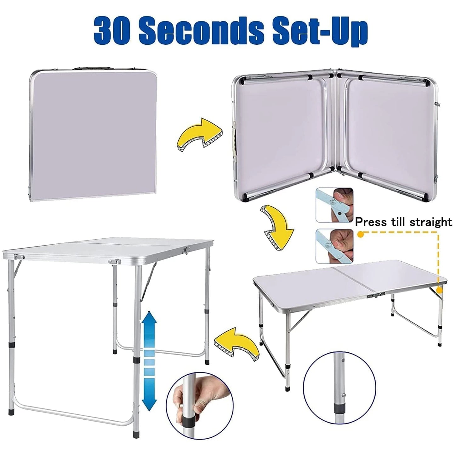 EFAN Camping Table Folding Aluminum Alloy Table Multifunctional Portable BBQ Grill Wood Table Outdoor Picnic Fishing 120CM White