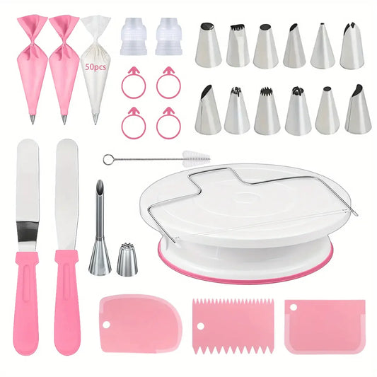80PCS Cake Decorating Set-Non-Slip Turntable with 14 Piping Tips, Scrapers & Tools for Professional DIY Baking Tools Accessories