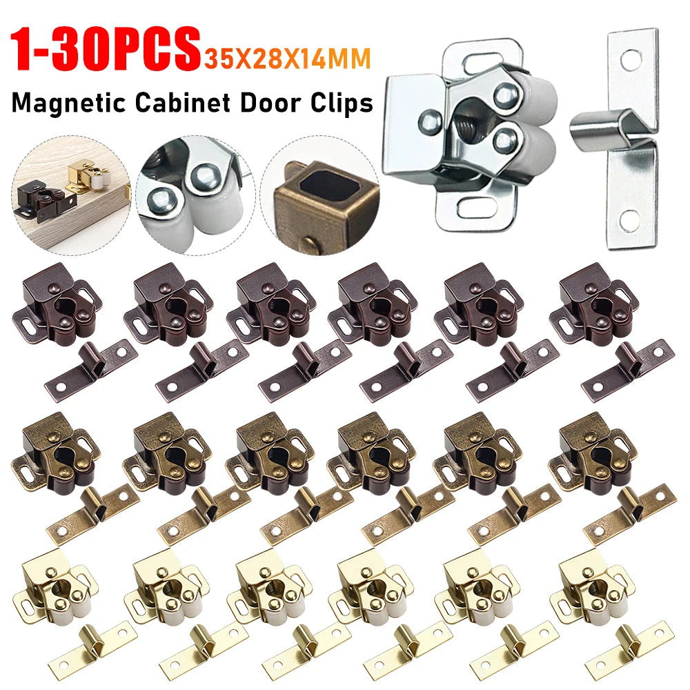 1-30PCS Magnetic Cabinet Door Clips Wardrobe Door Buckle Anti-Corrosion Dual Wheel Spring Fixed Lock Buckle Home Hardware Tools