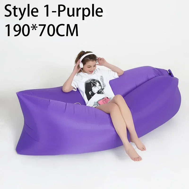 Outdoor Beach Lazy Inflatable Sofa Portable Folding Air Sofa Garden Sleeping Bag Bed Oxford Cloth Camping Furniture 190X70CM