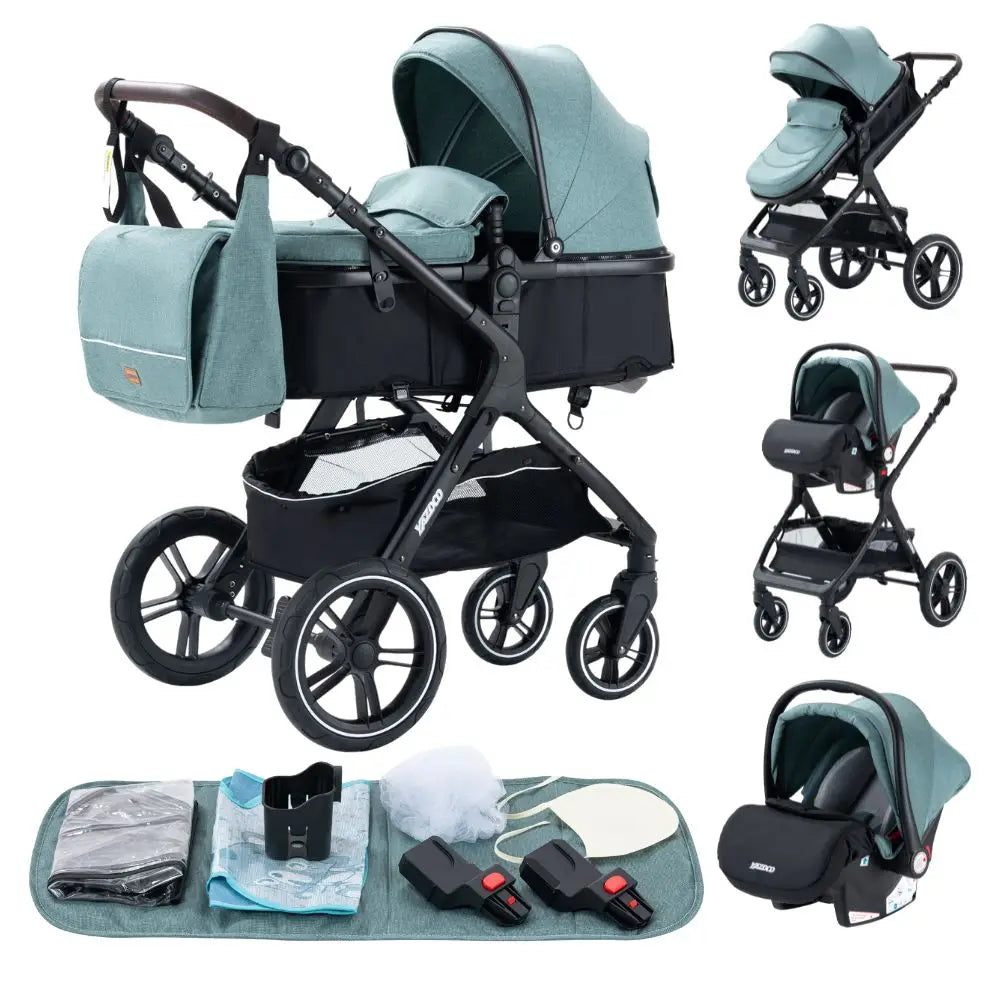 Baby Stroller 3 in 1 Luxurious Portable Travel Baby Carriage Fold Pram High Landscape Aluminum Frame Newborn Infant Stroller BLACK
