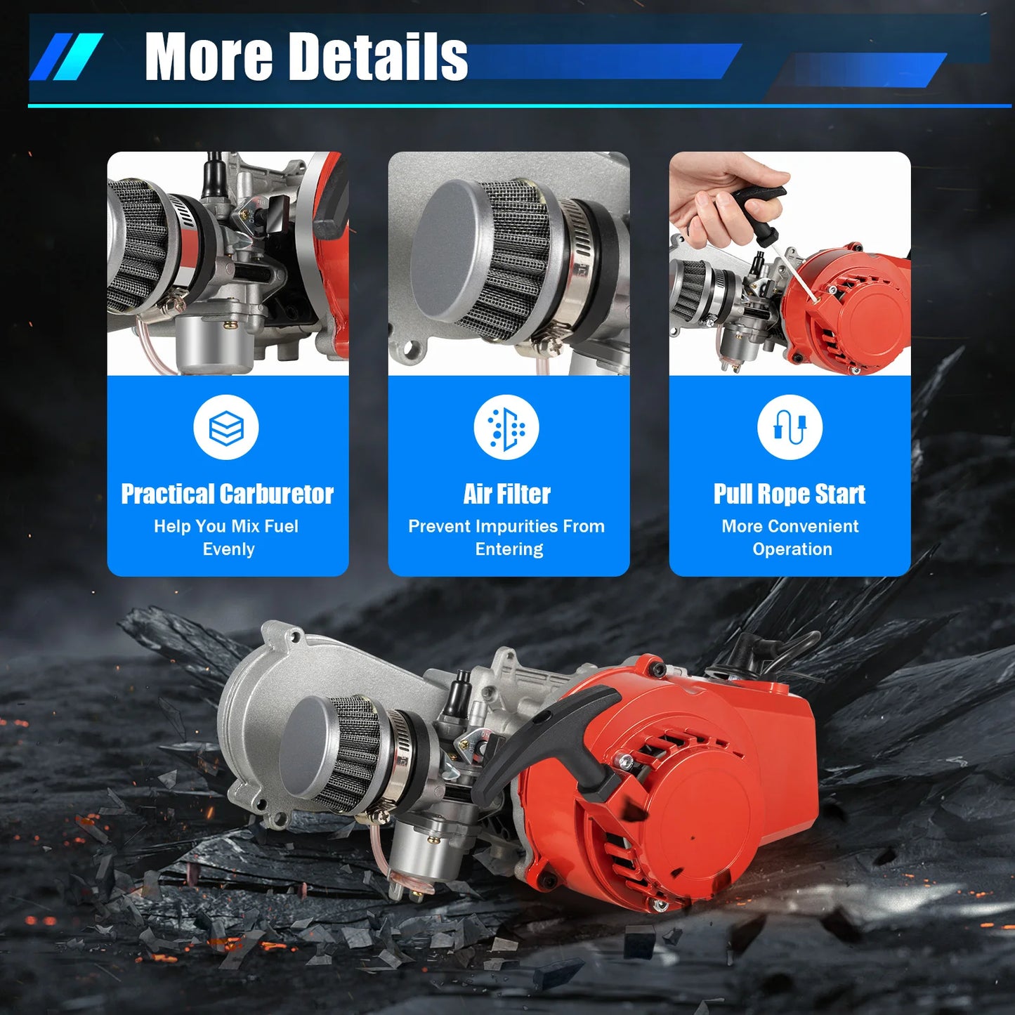 49CC 50CC 2-Stroke Pull Start Engine Motor for Mini Dirt Bike Pocket Bike ATV Scooters 2-Stroke 49CC Gasoline Engine Motor