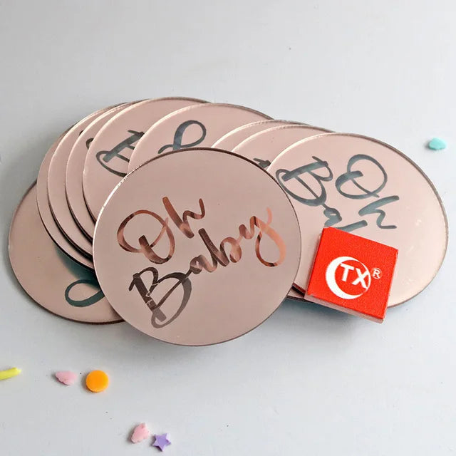 INS New Happy Birthday Cake Topper Acrylic Gold Birthday Oh Baby Cupcake Topper for Baby Shower Birthday Party Cake Decorations