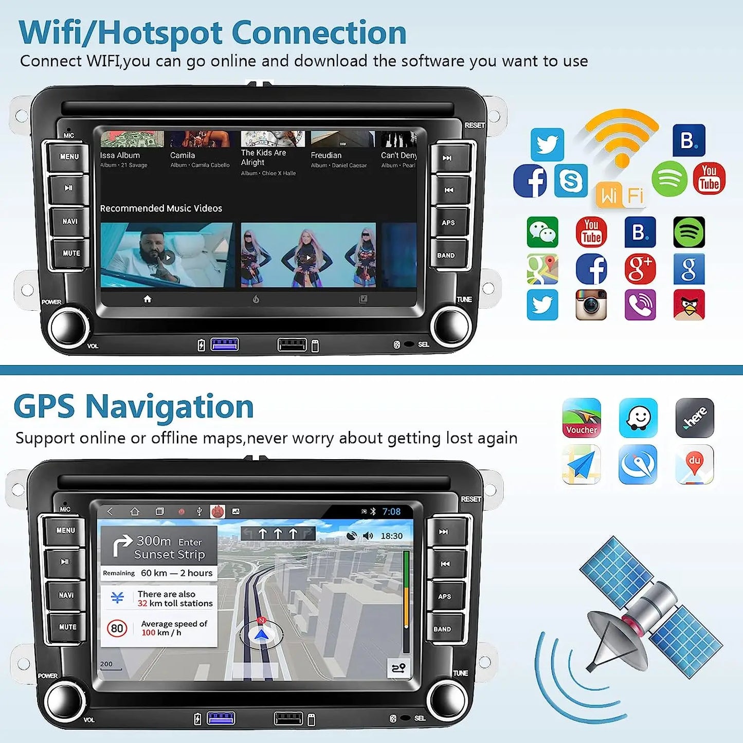 Android Car Radio Carplay for VW Volkswagen Jetta Passat Golf Polo 7" Car Stereo GPS Wifi FM Audio Receivers Multimedia Player