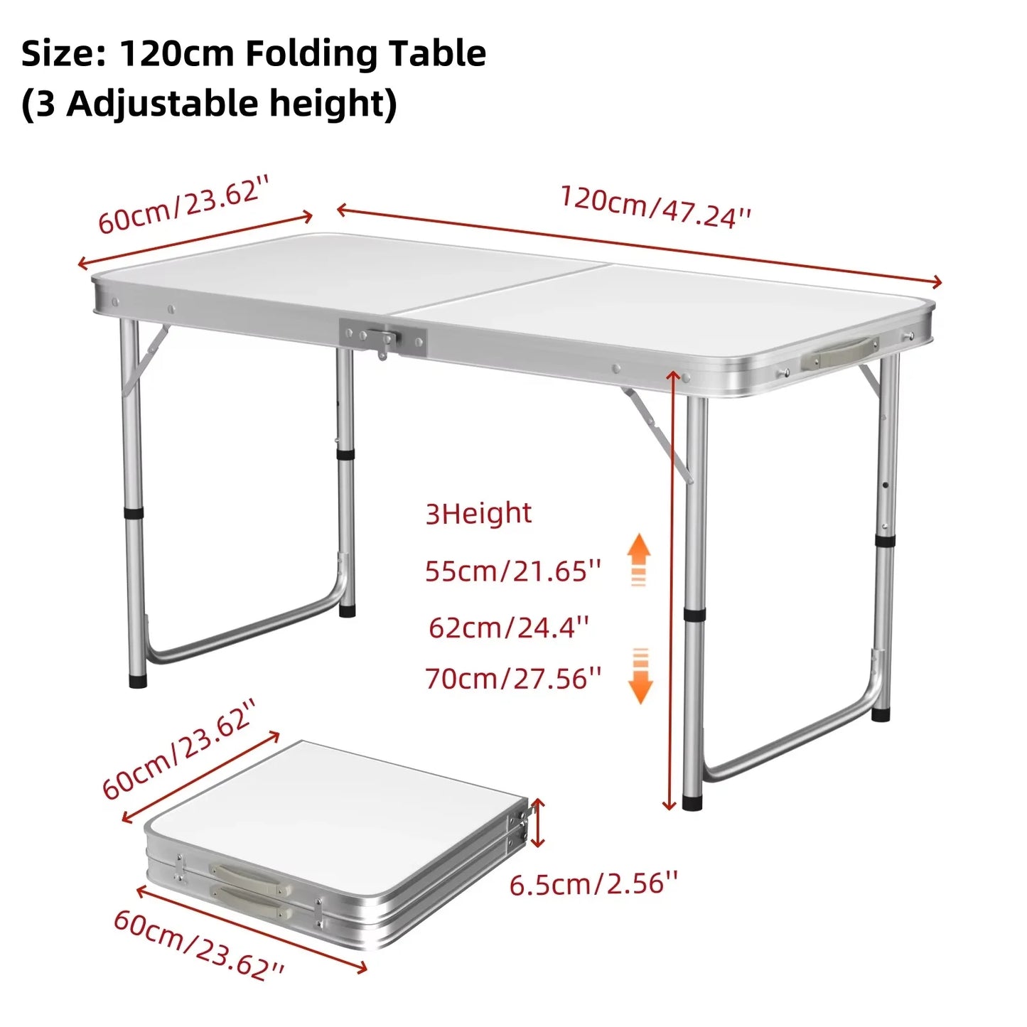 4ft Collapsible Height-Adjustable Aluminium Table for Camping Barbecue, with Handle Outdoor Garden Picnic  Travel Weatherproof