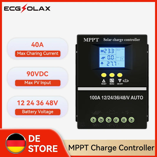 ECGSOLAX 40A MPPT Solar Charge Controller 12V 24V 36V 48V With Dual USB Solar Panel Regulator Charging Controller Max PV 90VDC