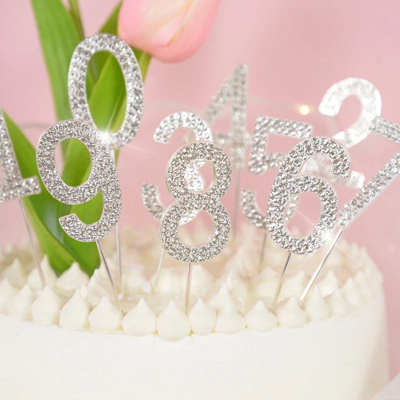 1Pc Gold Silver Glitter Alloy Number Cake Toppers Birthday 0-9 Digital Cakes Decor Wedding Party Baby Shower Dessert Decoration