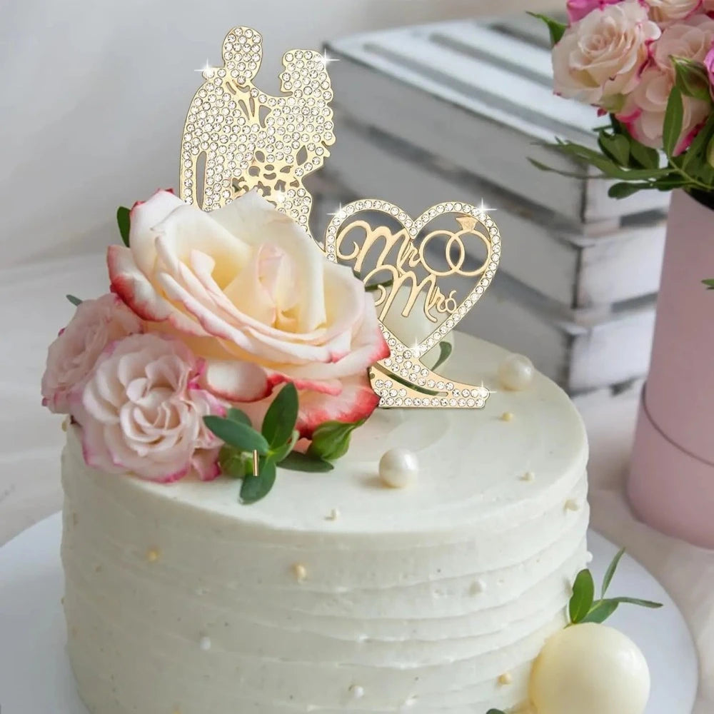 Wedding Cake Topper Crystal Rhinestone Metal Mr and Mrs Cake Topper Wedding Bride and Groom Bridal Shower Party