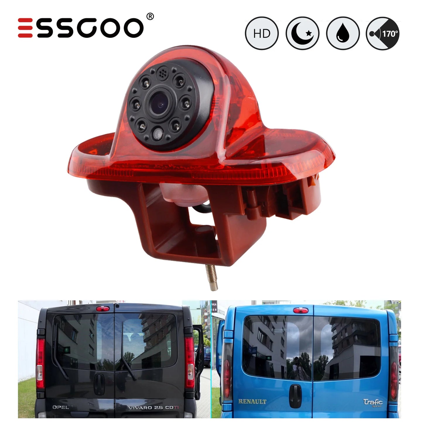 ESSGOO Reversing Rear View Backup Camera Night Vision 3rd Brake Light for Renault Trafic MK2/Vauxhall/Opel Vivaro A X83