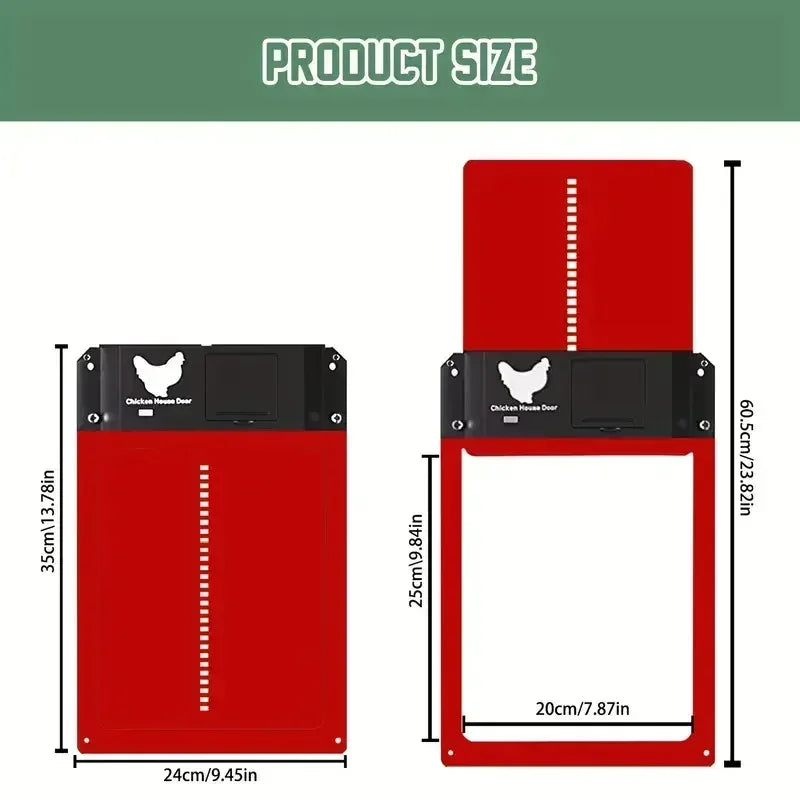 Automatic Chicken Coop Door Solar Powered Aluminum Alloy Chicken Door with Timer / Light Sensor / Remote Control / Manual Mode